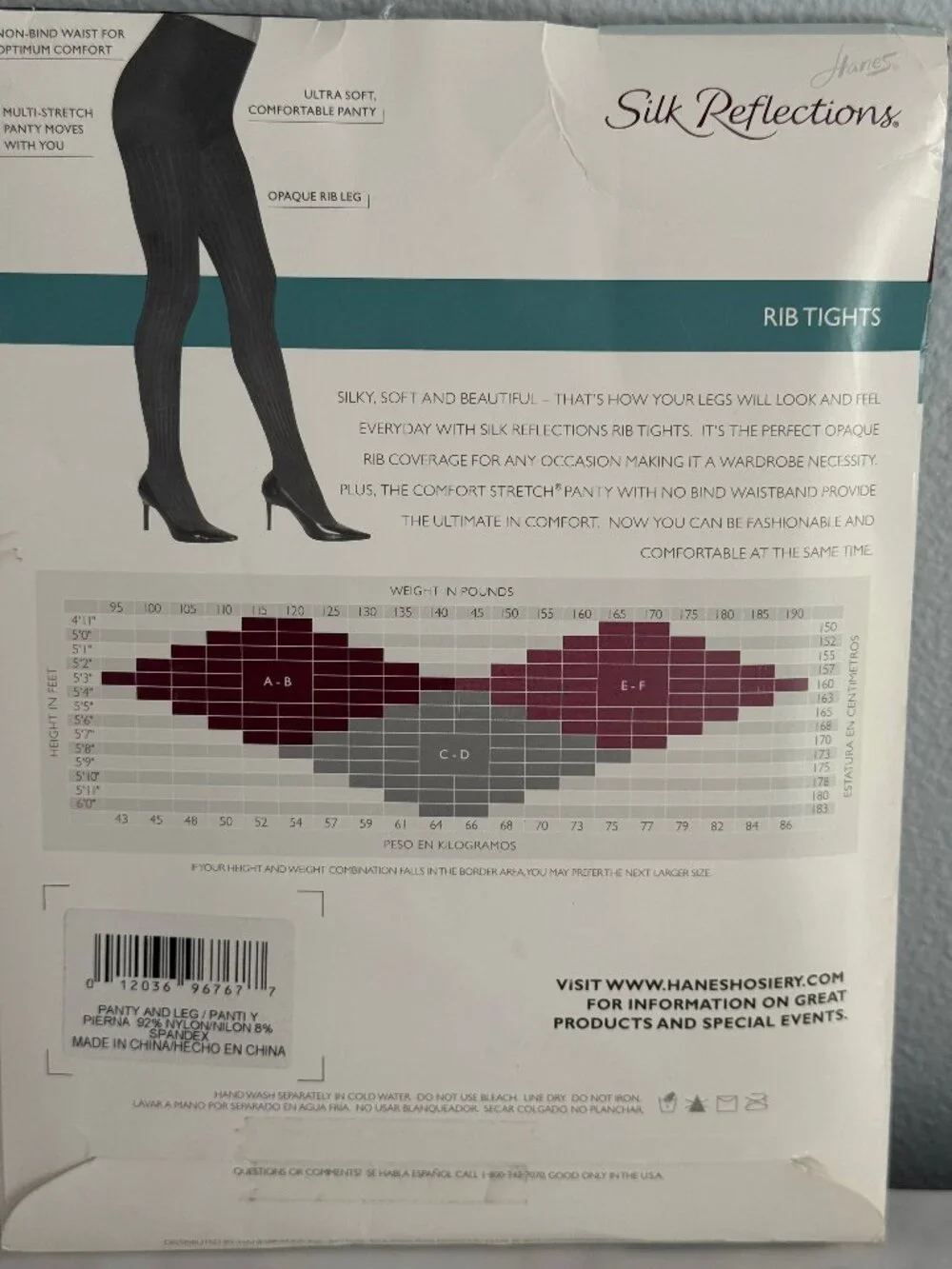 HANES Silk Reflections Rib Tights Size AB